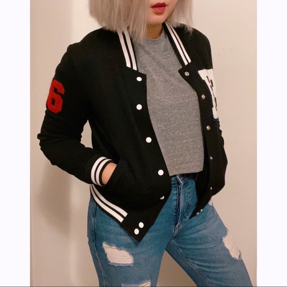 Hybrid Outfitters Jackets & Blazers - Black & White Letterman Tiger Jacket Sporty Stripe
